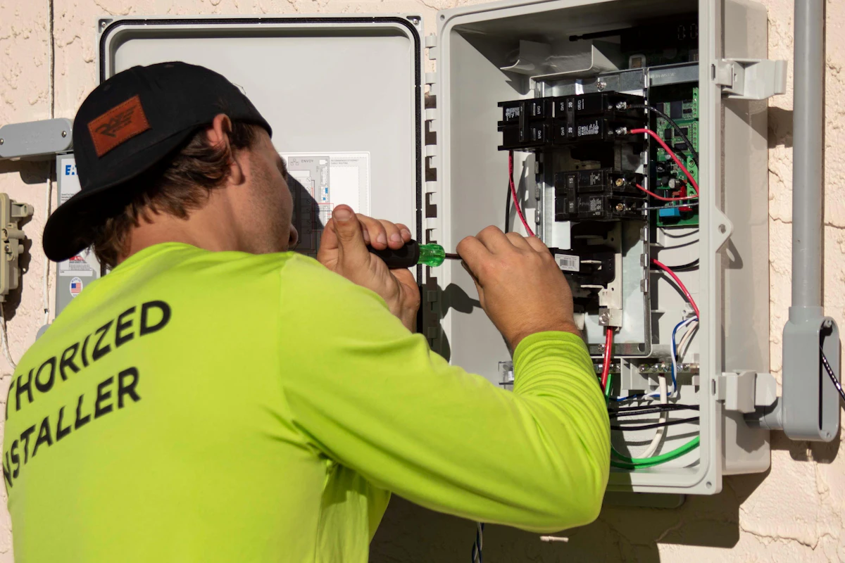 Electrician working on a panel