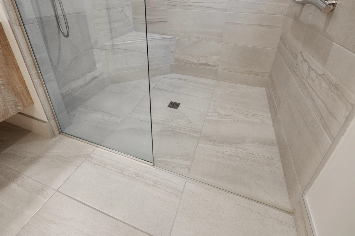 Finished white tile floor